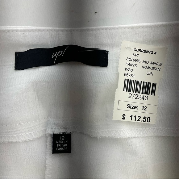 Up! Pull On Slimming White Square Jacquard Wide Waistband Straight Leg Pant 12. - Picture 2 of 16